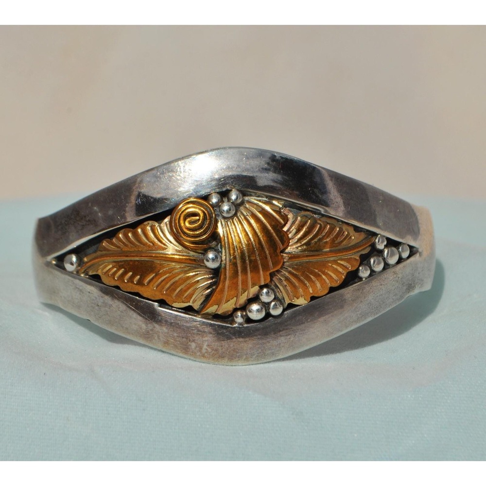 Annie‎ Chapo A -  Navajo Sterling Silver Copper Leaves Bracelet Cuff